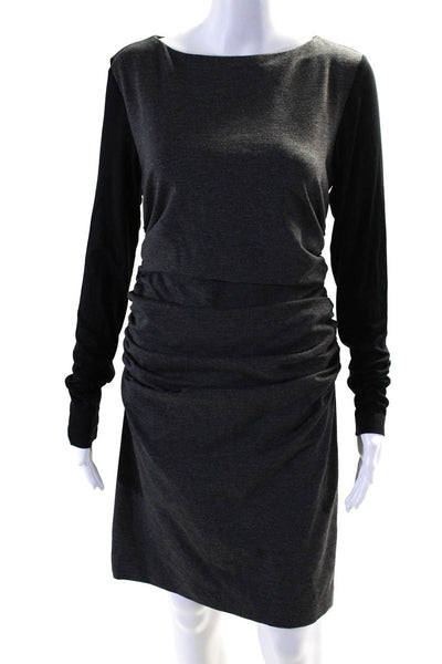 Nicole Miller Womens Long Sleeve Midi Body Contour Pencil Dress Gray Size L