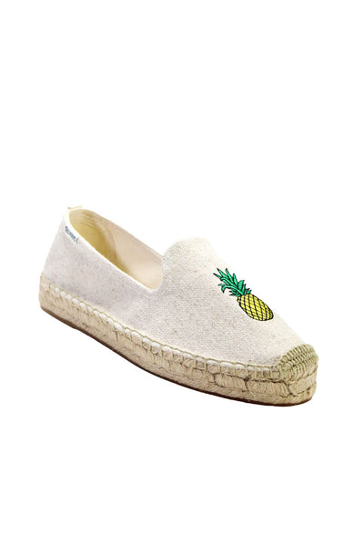 Soludos Womens Solid Linen Pineapple Espadrille Sandals Beige Size 8.5