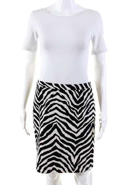 Trina Turk Womens Zebra Print Split Hem A-Line Skirt White Black Size 2