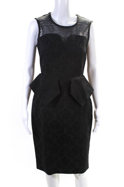 Karen Millen Womens Floral Print Short Sleeve Peplum Dress Black Size 8