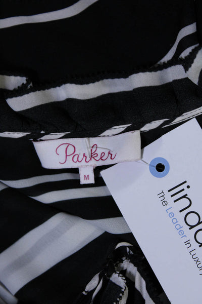 Parker Womens Silk Striped Cold Shoulder Blouse Top Black Size M