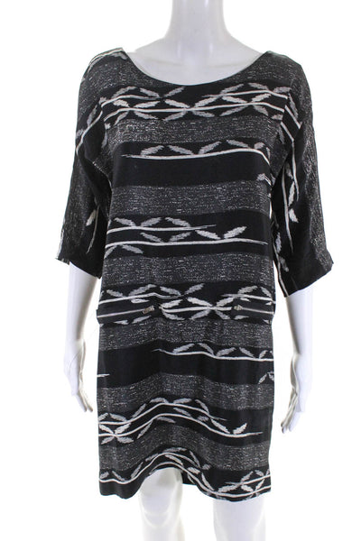 Elle Lauri Womens Silk Abstract Print 2 Pocket Shift Dress Black White Size M