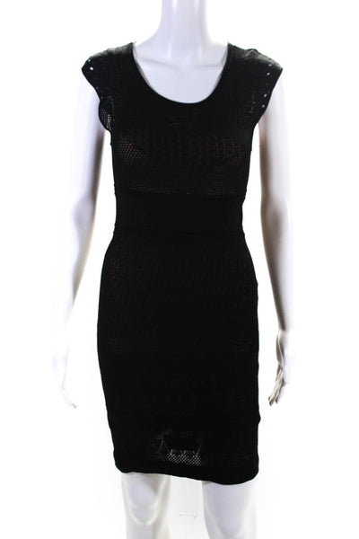 Catherine Malandrino Womens Pointelle Knit Sheath Dress Black Size Petite