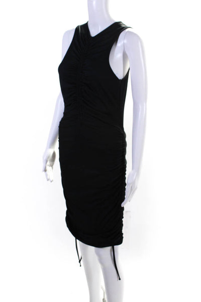 Designer Women's Sleeveless Ruched Midi Dress Black Size 4