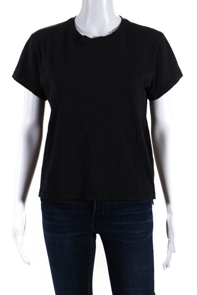 Leallo Womens Scoop Neck Solid Short Sleeve Cotton Tee Shirt Black Size XS