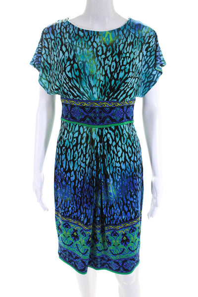 Jones New York Womens Abstract Print Boat Neck Blouson Dress Blue Size 6