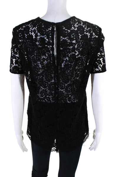 Victoria Beckham Womens Overlay Lace Short Sleeve Blouse Top Black Size 10