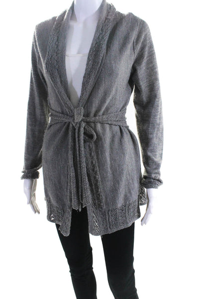 Knitted & Knotted Womens Textured Long Sleeve Open-Front Cardigan Gray Size M