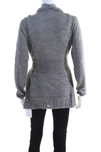 Knitted & Knotted Womens Textured Long Sleeve Open-Front Cardigan Gray Size M
