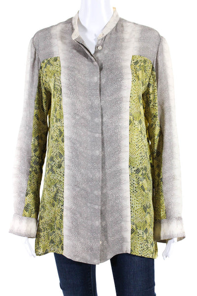 Chloe Womens Patchwork Snake Print Button Up Tunic Blouse Ivory Green Size FR 38