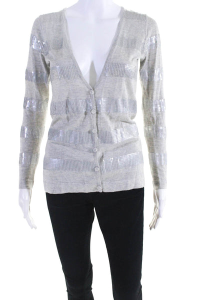 Magaschoni Women's Sequin Striped Cardigan Gray Size XS