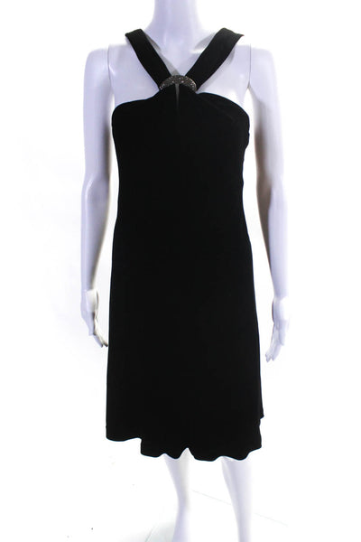 Nine West Womens Halter Neck Solid Sleeveless Midi Dress Black Size 8