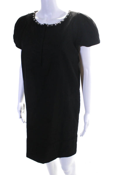 Robert Rodriguez Womens Button Gem Stoned Collar A-Line Mini Dress Black Size 8