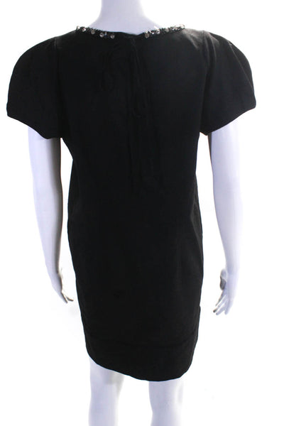 Robert Rodriguez Womens Button Gem Stoned Collar A-Line Mini Dress Black Size 8