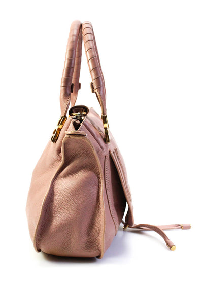 Chloe Womens Leather Goldtone Hardware Zipper Medium Shoulder Bag Handbag Pink