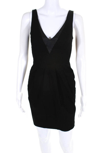 Rebecca Minkoff Womens Back Zip Leather Trim V Neck Sift Dress Black Size 2