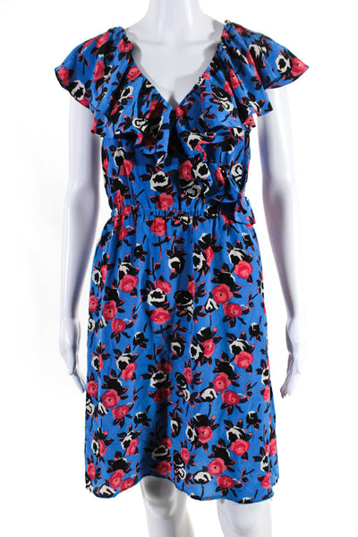 Frock By Tracy Reese Womens Floral Print V Neck Ruffled Dress Blue Size Small