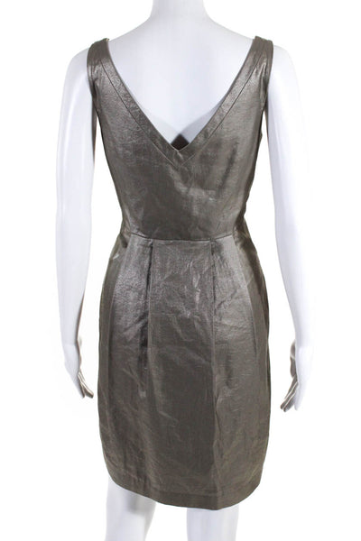 Yoana Baraschi Womens V Neck Pleated A Line Dress Gray Cotton Size 4