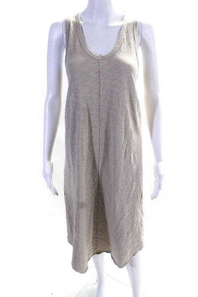 Leallo Womens Cotton Top Stitched Wide Strap Tank Dress Beige Size M