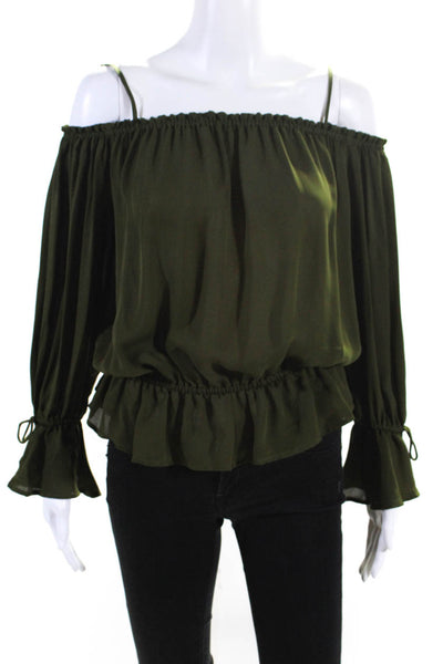 Love Sam Women's Off Shoulder Long Sleeve Silk Blouse Green Size XS