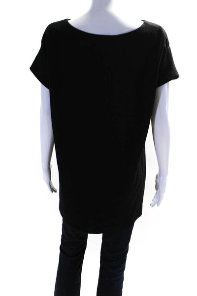 Vince Womens Wool Puff Cap Sleeve Round Neck T-Shirt Black Size M
