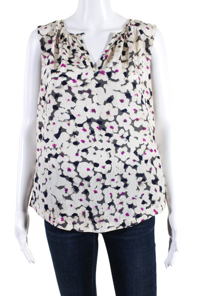 Rebecca Taylor Womens Cream Pink Silk Printed V-neck Sleeveless Blouse Top Size8