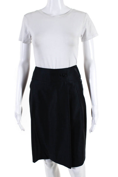 Giorgio Armani Womens Navy Wool Polka Dot Knee Length Pencil Skirt Size 38