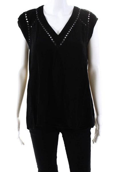 Rebecca Taylor Womens V Neck Sleeveless Solid Cut Out Blouse Top Black Size 4