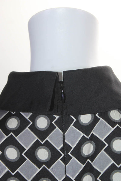 Milly Womens Back Zip Half Sleeve Mock Neck Geometric Silk Dress Gray Black 4