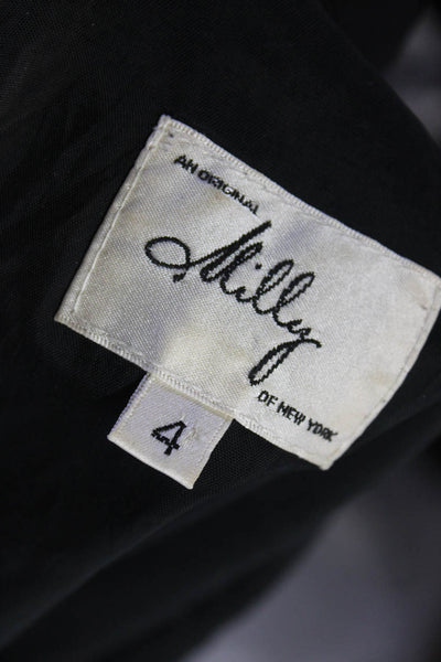 Milly Womens Back Zip Half Sleeve Mock Neck Geometric Silk Dress Gray Black 4