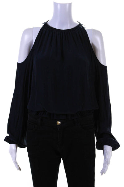 Ramy Brook Womens Off Shoulder Long Sleeve Top Blouse Navy Blue Size Small