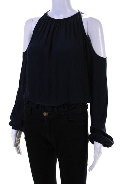 Ramy Brook Womens Off Shoulder Long Sleeve Top Blouse Navy Blue Size Small