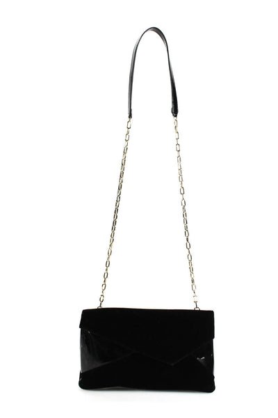 Amalfi Womens Velvet Asymmetric Envelope Goldtone Strap Crossbody Hand Bag Black