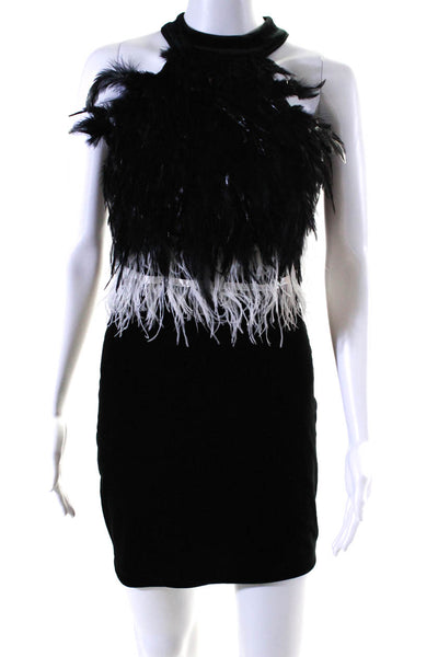 Gracia Womens Stretch Velvet Feathered Sleeveless Sheath Dress Black Size S