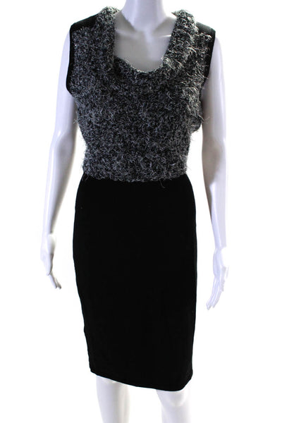 Marc New York Womens Fuzzy Knit Metallic Cowl Neck Sweater Dress Black Size M