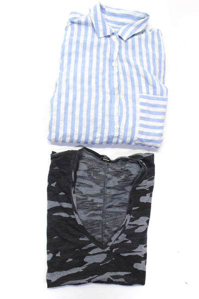 Monrow Velvet Womens Short Sleeve Top Button Up Shirt Gray Blue Size XS S Lot 2