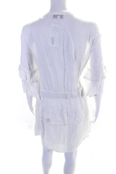 IRO Womens White Layered Tie 3/4 Sleeve Crew Neck Shift Dress Size 40