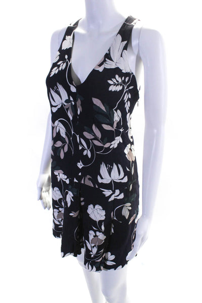 Thakoon Womens Navy Floral Print V-Neck Sleeveless Shift Dress Size 8