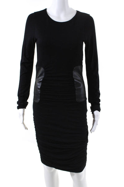 Faith Connexion Womens Jersey Knit Leather Ruched Dress Black Size M