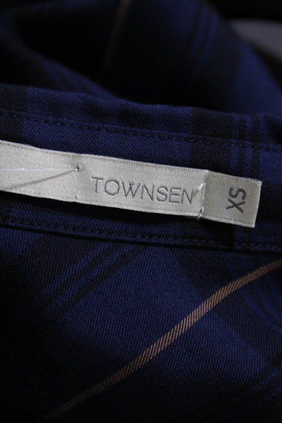 Townsen Womens Plaid Collared Tie Front Button Up Shirt Dress Blue Size XS