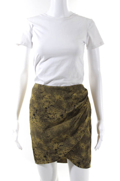 Maison Scotch Womens Crepe Abstract Printed Ruched Mini Skirt Green Size 1