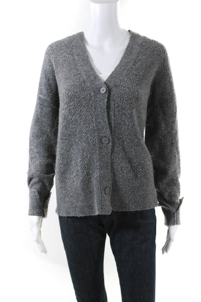 Michael Stars Womens Open Knit V-Neck Button Up Cardigan Sweater Gray Size S