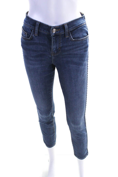 Current/Elliott Womens Zip Front Medium Wash Studded Denim Jeans Blue Size 27