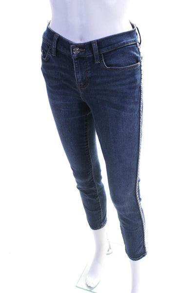 Current/Elliott Womens Zip Front Medium Wash Studded Denim Jeans Blue Size 27