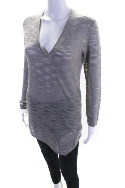Helmut Helmut Lang Womens V Neck Long Sleeve Solid Sweater Gray Size Small