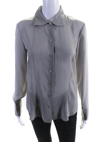 Theyskens Theory Womens Sheer Chiffon Collared Blouse Top Gray Size S