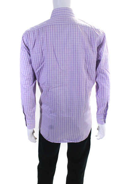 Oliver Mens Cotton Striped Collared Button Up Dress Shirt Purple Size M