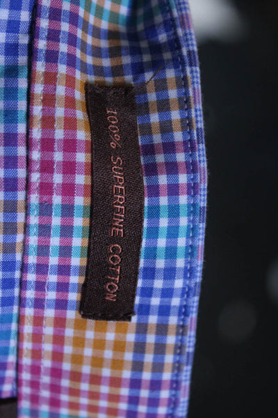 Oliver Mens Cotton Plaid Collared Button Up Dress Shirt Purple Size M