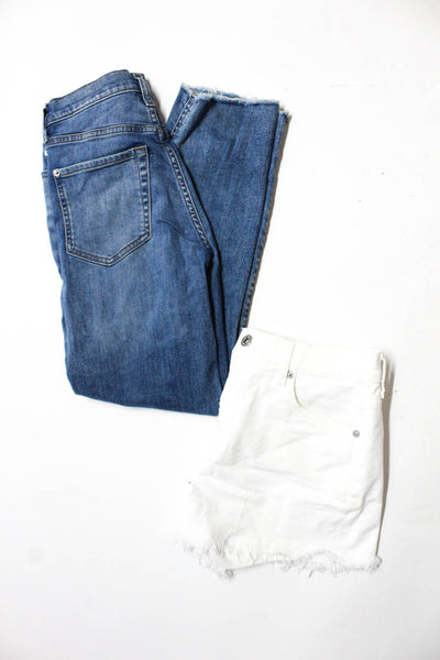 7 For All Mankind Womens Cut Off Shorts Skinny Leg Jean Blue White Size 25 Lot 2