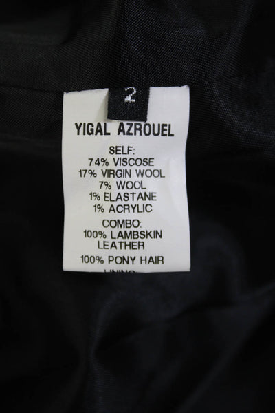 Yigal Azrouel Womens Navy Black Leather Trim Color Block One Button Blazer Size2